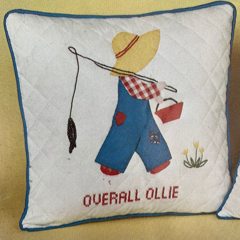 Overall Ollie Appliqué Patchwork Pillow Craft Kit Boy Fishing Pole Vintage 1970s